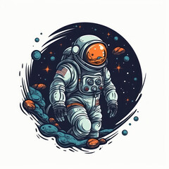 Fototapeta premium Astronaut walking on a planet. Cartoon illustration. Generative AI.