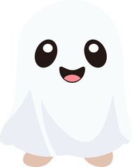 Lovely cartoon white Halloween ghost with smiling face for holiday design object elements concept.