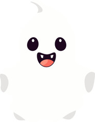 Lovely cartoon white Halloween ghost with smiling face for holiday design object elements concept.