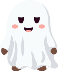 Lovely cartoon white Halloween ghost with smiling face for holiday design object elements concept.