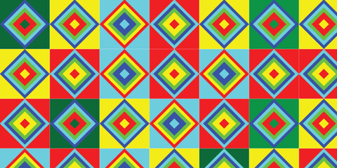 seamless pattern with colorful square, square pattern background design, 3d rendering shape with yellow, indigo, red, voilet color.