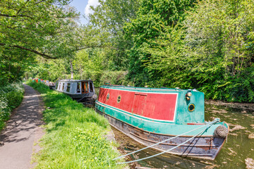 Residential narrowboat for permanent mooring in central Oxford canal, Oxfordshire, United Kingdom