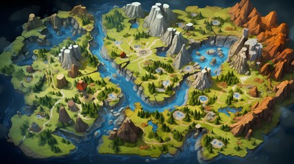 Game Map, Board Game Digital Board, Top View.forests and floating lands.Concept Art Scenery. Book Illustration. Video Game Scene. Serious Digital Painting. CG Artwork Background. Generative AI.
- 636269197