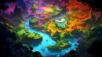 Game Map, Board Game Digital Board, Top View.forests and floating lands.Concept Art Scenery. Book Illustration. Video Game Scene. Serious Digital Painting. CG Artwork Background. Generative AI.
- 636269504