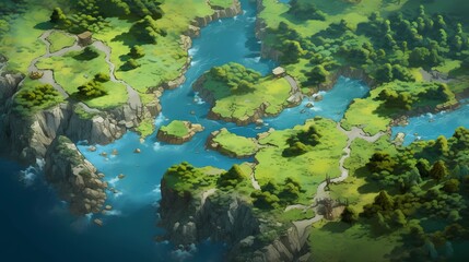 Game Map, Board Game Digital Board, Top View.forests and floating lands.Concept Art Scenery. Book Illustration. Video Game Scene. Serious Digital Painting. CG Artwork Background. Generative AI.
- 636269536