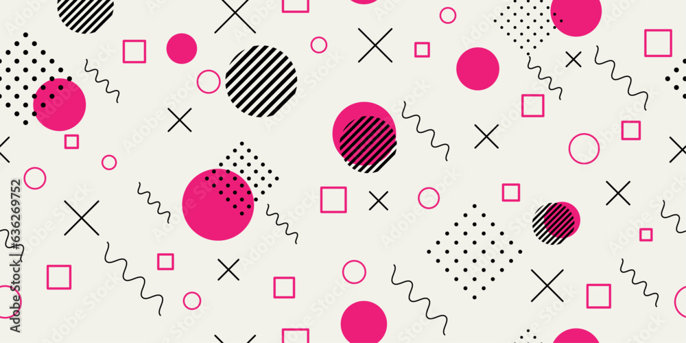 Poster Simple memphis pattern. Pink elements in memphis seamless and simple.