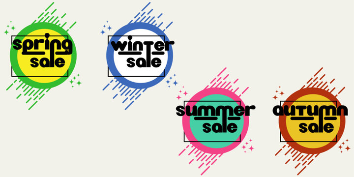 Winter, autumn, spring, summer discounts. Sale, badges stickers by seasons.