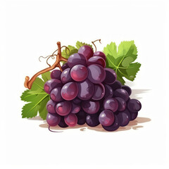 Fototapeta premium Bunch of grapes, on a white background. Cartoon illustration. Generative AI.