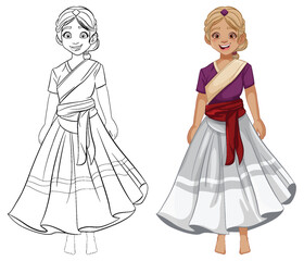 Fototapeta premium Happy Beautiful Woman in Indian Traditional Dress