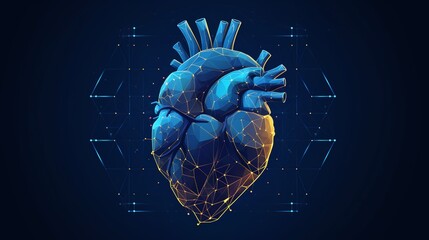 3D rendered illustration of human heart, Low poly heart, Digital heart, Future of medicine, Generative AI	