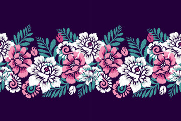 Ikat floral paisley embroidery on purple background.Ikat ethnic oriental pattern traditional.Aztec style abstract vector illustration.design for texture,fabric,clothing,wrapping,decoration,sarong. - obrazy, fototapety, plakaty