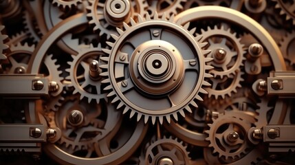 Gears meshing together in machinery, Background of the gear mechanism.
