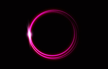 Pink laser glowing circle isolated on a black background. Neon circles. Abstract vector illustration.