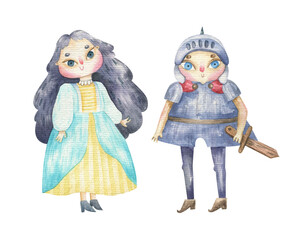 hand painted princess illustration, royal family. Cute childish clipart. Queen art. Happy girl in bright dress with long hair