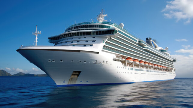 Cruise To Caribbean With Palm Trees, Luxury Cruise Ship, Tropical Beach Holiday.