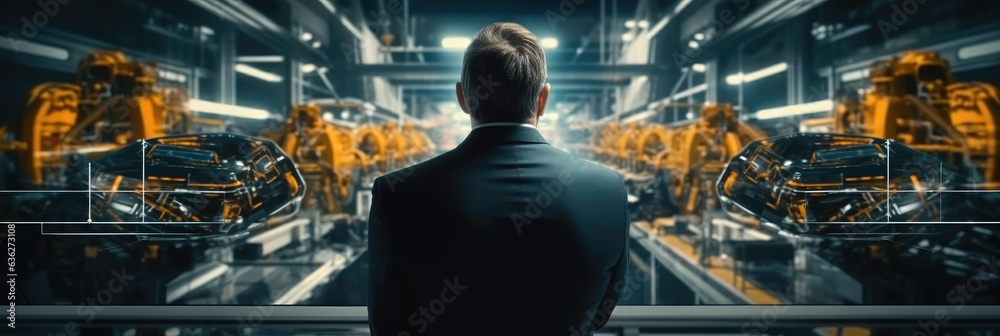 Aufkleber Engineer manager are working with Ai computer virtual with robotic arm of the car production plant.