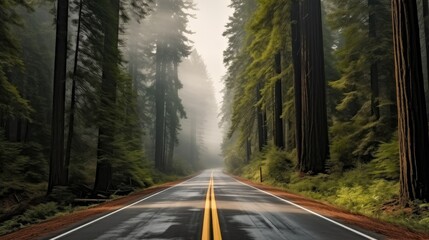 Obraz premium Scenic road with fog at forest.