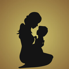 Mother's Day silhouette design with a daughter and mother in a black background.