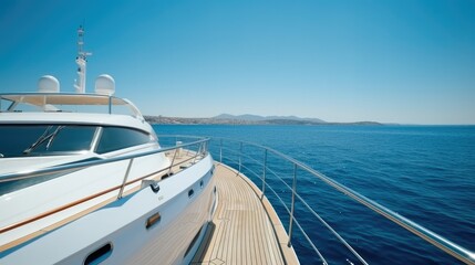 Cruise ship, Wide angle shot of front of the yacht in summer time, Travel.