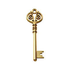 Golden key isolated on white, transparent background, PNG