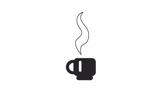 Steam from coffee cup bw 2D object animation. Aroma beverage. Tea vapor outline cartoon 4K video, alpha channel. Hot drink. Brewed fresh coffee. Mug smoke animated icon isolated on white background