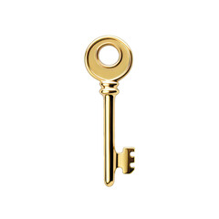 Golden key isolated on white, transparent background, PNG