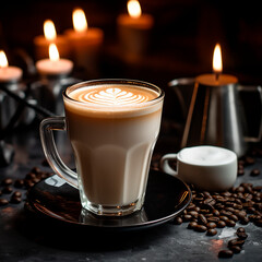 drink coffee and milk dark background cappuccino pouring in the air created with Generative Ai