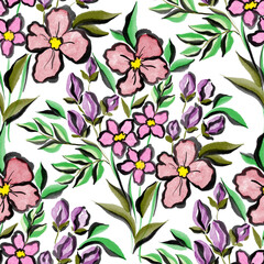 Fototapeta premium Watercolor seamless pattern with spring floral bouquets. Vintage botanical illustration. Elegant decoration for any kind of a design. Fashion print with colorful abstract flowers. Watercolor texture. 