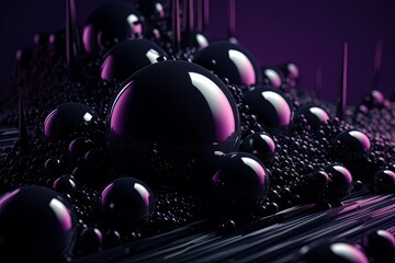 Abstract black background with futuristic purple balls glass texture AI
