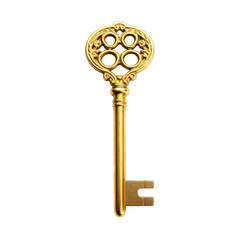 Obraz premium Golden key isolated on white, transparent background, PNG