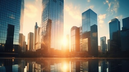 Obraz premium modern reflexive business office building at business district.