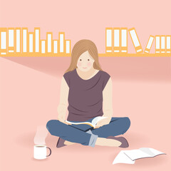 Cozy Girl Reading Book in a room with beverage