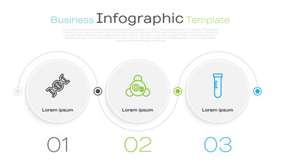 Set line DNA symbol, Ozone and Test tube. Business infographic template. Vector