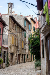 Picturesque cobblestone street Old Town, Rovinj, Istria, Croatia