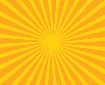 Sun rays background. Pop art sun rays background. Vector illustration of retro template for yellow with radial stripes on orange.
