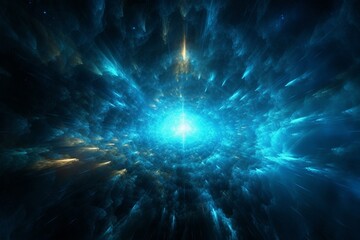 An energetic blue plasma field emits a dazzling glow in the vastness of outer space. Generative AI