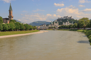 Obraz premium Salzburg Panorama vom Müllnersteg