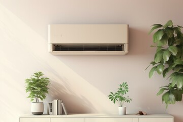 Efficient and renewable air heat pump. Modern, eco-friendly heating. Save money. Beige background. Generative AI