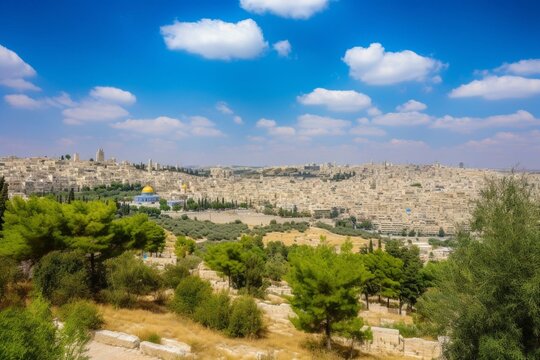Panoramic view of breathtaking Jerusalem. Generative AI