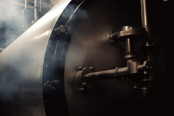 Captivating Macro View: Industrial Boiler Unveiling Steam Clouds and Advanced Cooling System