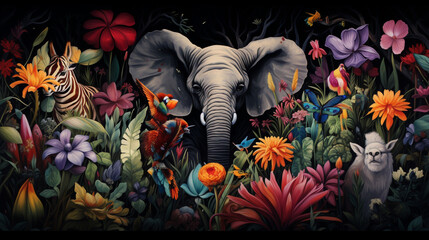 elephant and flowers