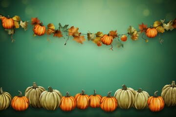 Autumn-themed pumpkin banner on green backdrop. Ideal for fall. Generative AI