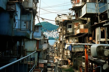 Fototapeta na wymiar Dynamic shantytown in Rio with a futuristic vibe. Generative AI