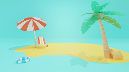 Fototapeta na wymiar Refreshing 3D Summer Sale Template With Cute Beach Objects And Swimming Island Vacation Concept Illustration