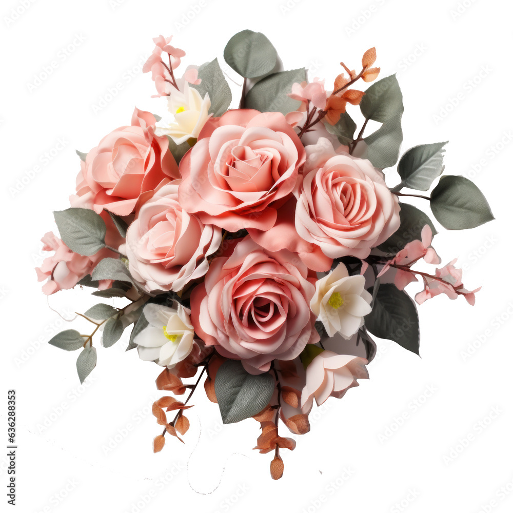 Canvas Prints Blossoming flower bouquet of roses and euca isolated.