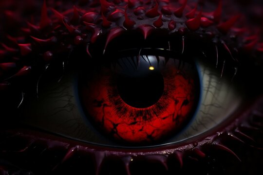Menacing focus Halloween 3D background captivates with its crimson evil eyes Generative AI