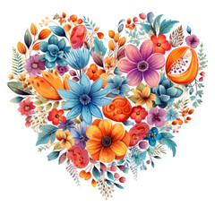 Watercolor Flowers in Shape of Heart isolated