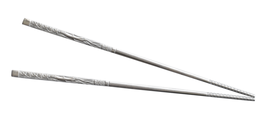 Korean stainless steel flat chopsticks cutout on white background