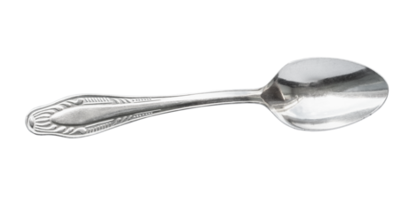 top view of steel coffee spoon cutout on white background
