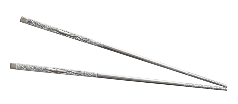 Korean stainless steel flat chopsticks cutout on white background